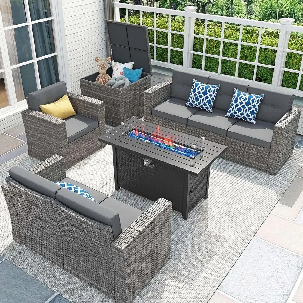 Outdoor Furniture Set With Fire Pit - 8-Piece Patio Furniture Set with 45