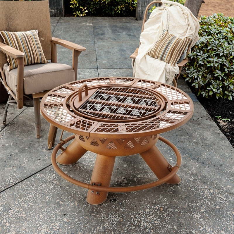 Outdoor Furniture Set With Fire Pit - 2026 Modern Outdoor Steel Charcoal Dual-Use