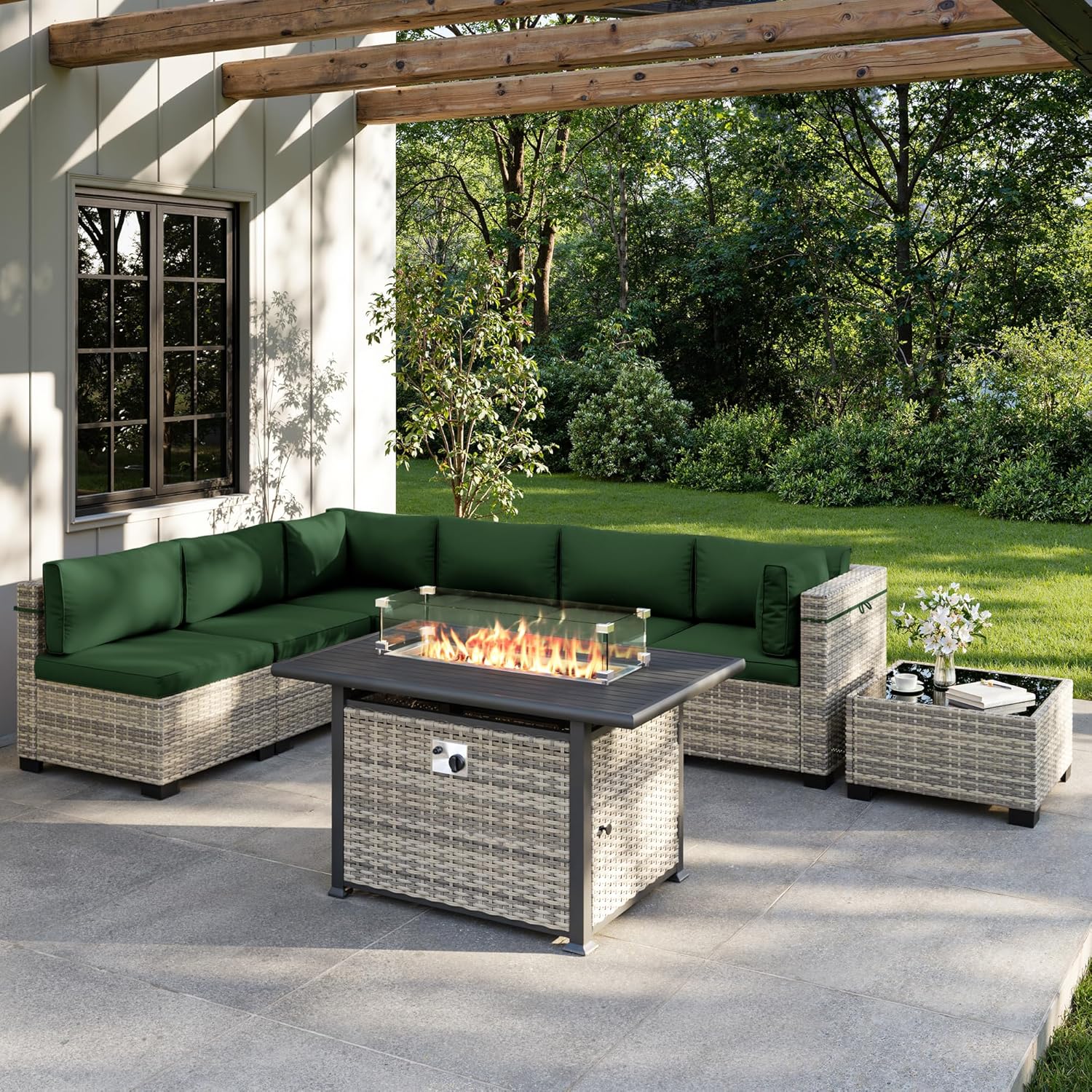 Outdoor Furniture Set With Fire Pit - 8-Piece Outdoor Patio Furniture Set with