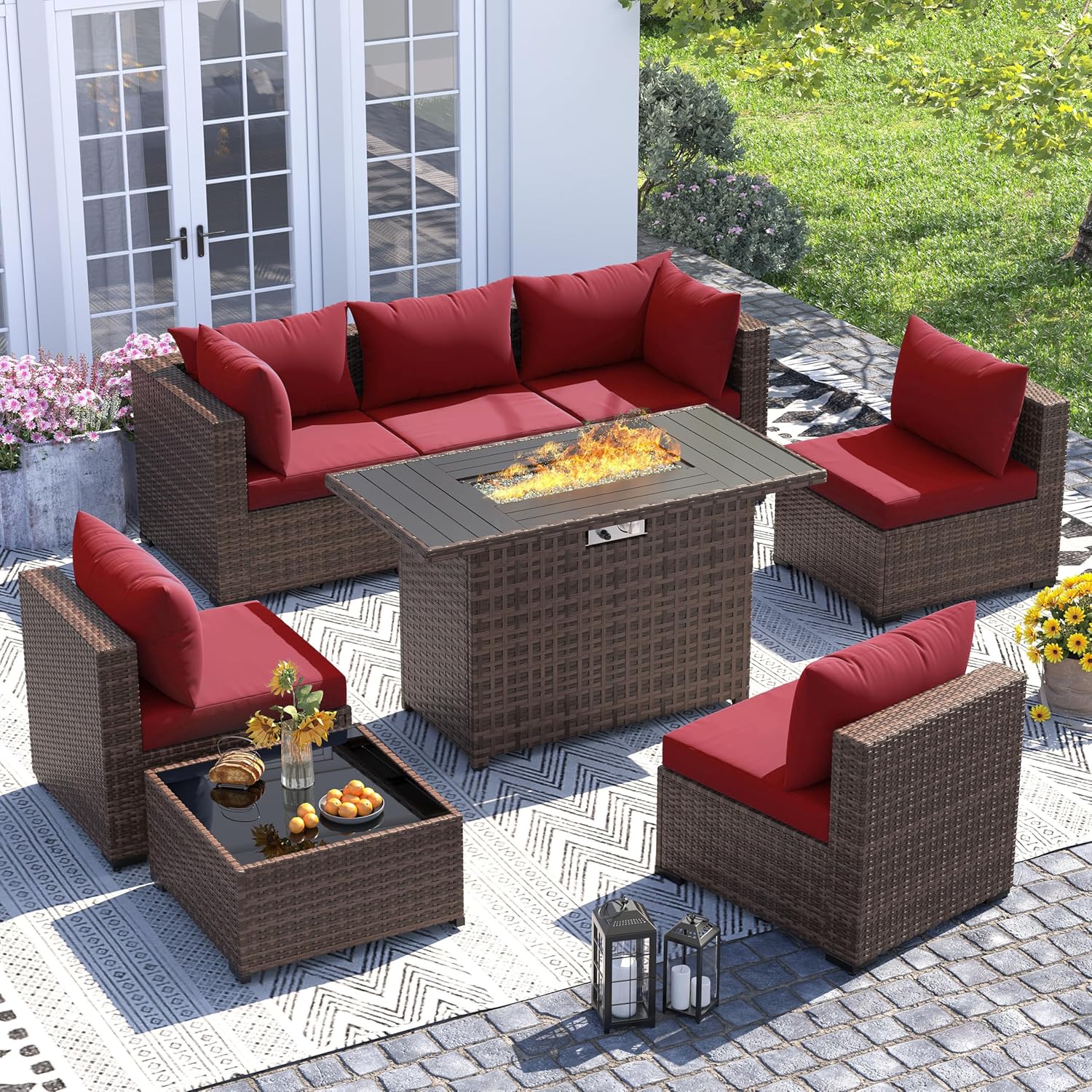 8pc All-Weather Wicker Section - огляд і ціна Outdoor Furniture Set With Fire Pit