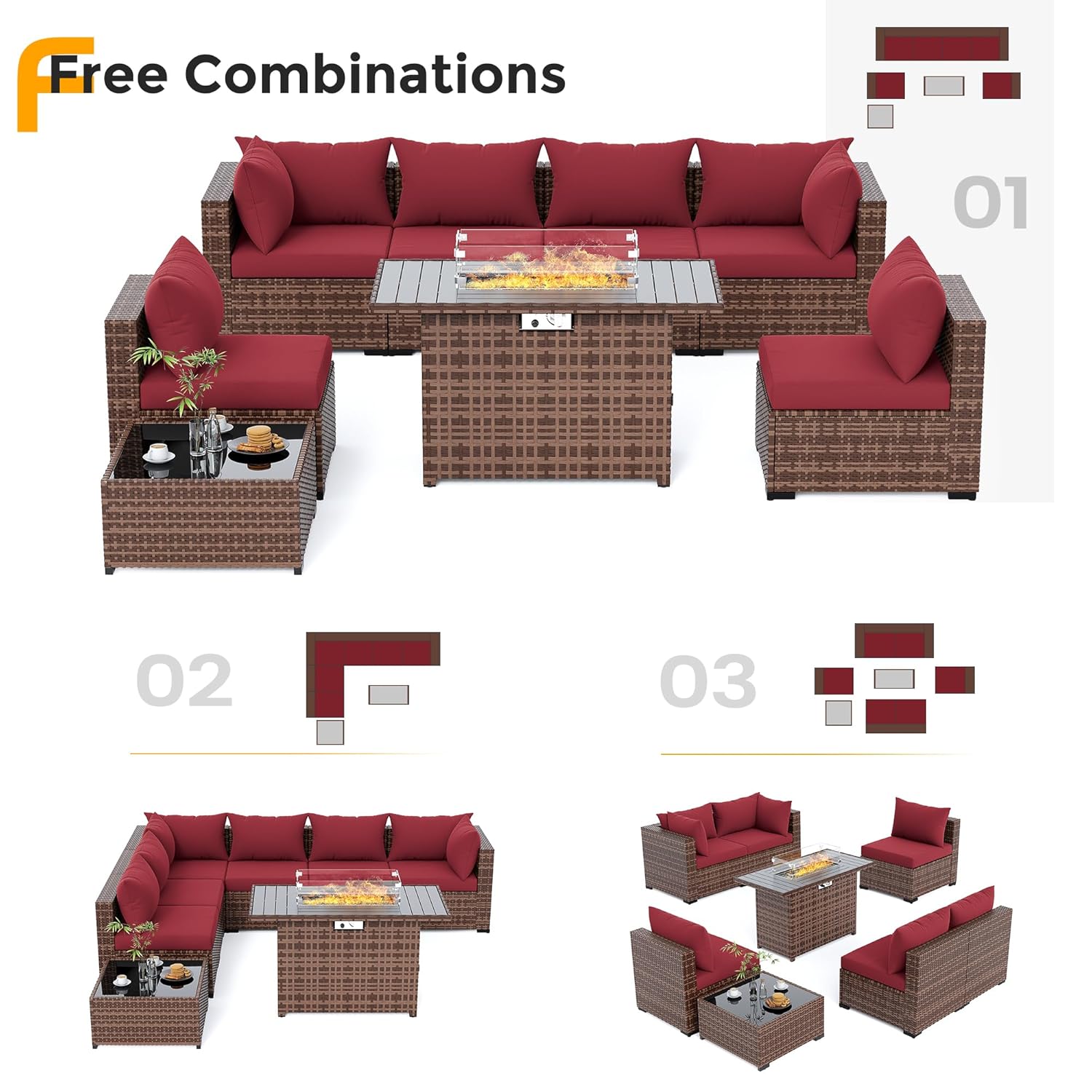 8pc All-Weather Wicker Section - огляд і ціна Outdoor Furniture Set With Fire Pit