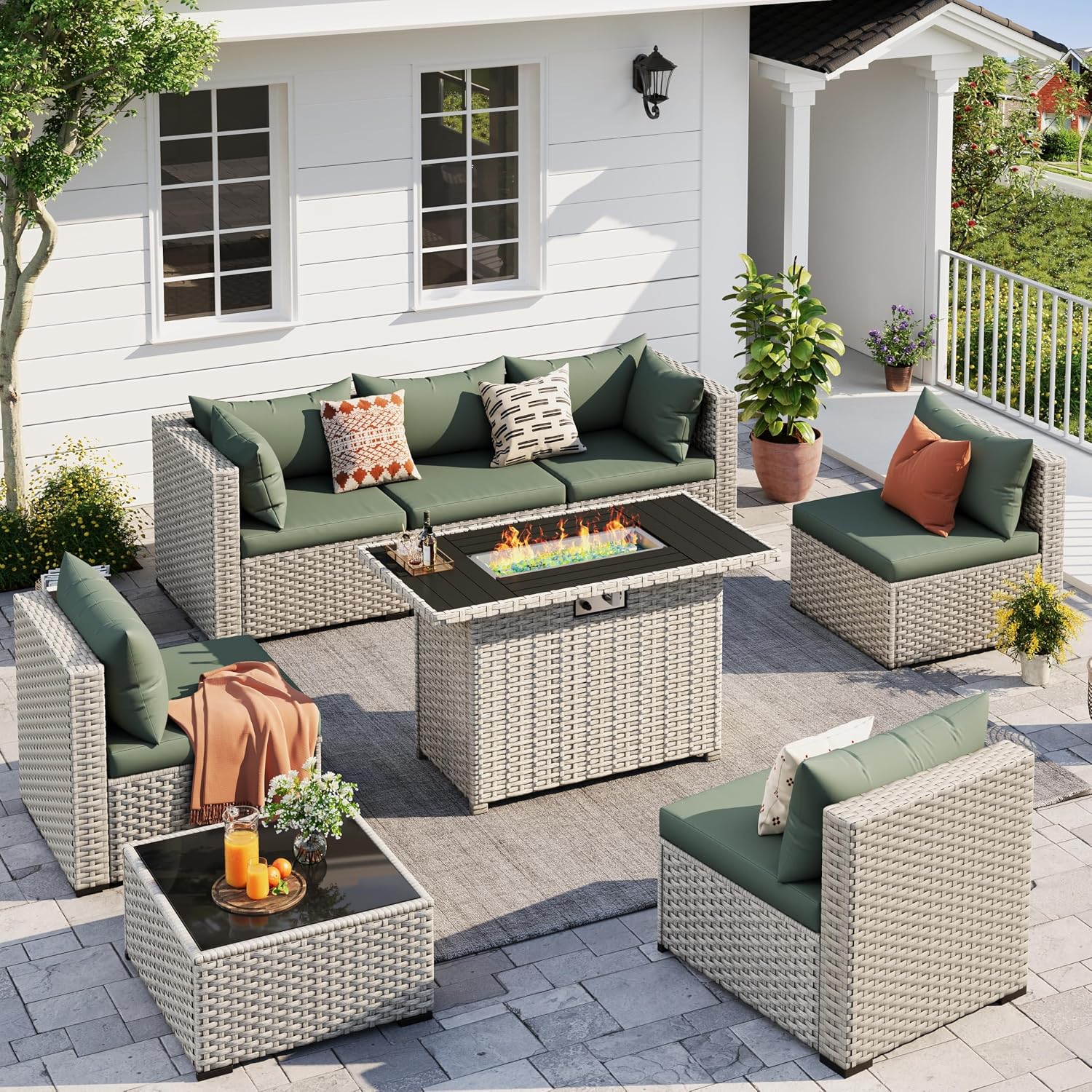 8-Seat Outdoor Sectional Sofa  - огляд і ціна Outdoor Furniture Set With Fire Pit