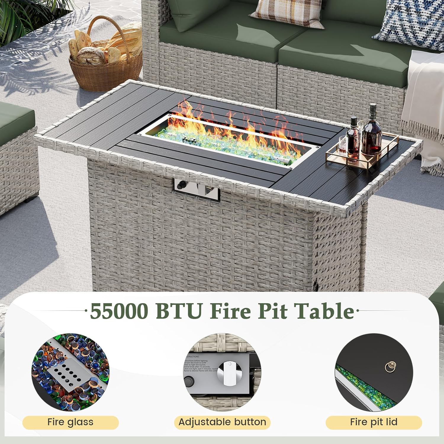8-Seat Outdoor Sectional Sofa  - огляд і ціна Outdoor Furniture Set With Fire Pit