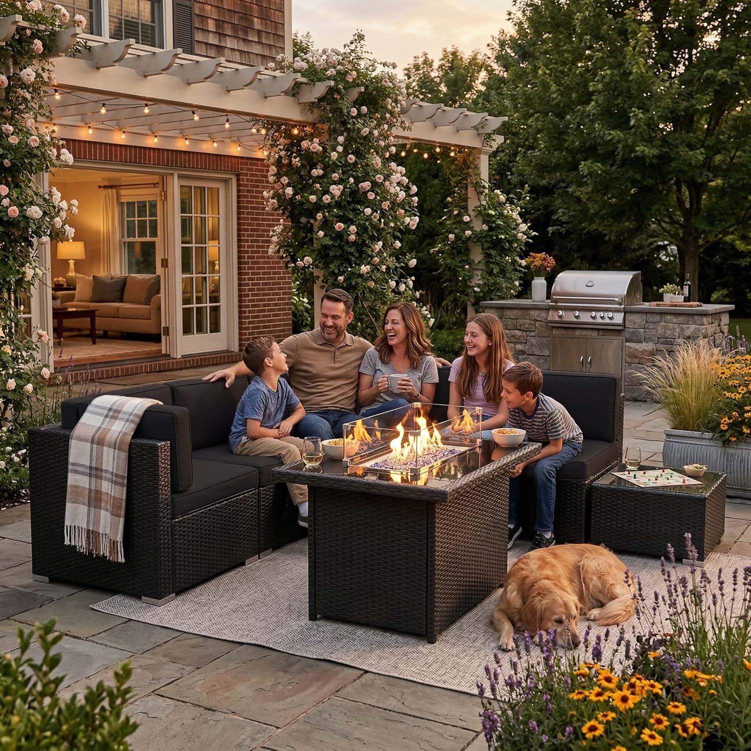 8 Pieces Patio Furniture Set w - огляд і ціна Outdoor Furniture Set With Fire Pit