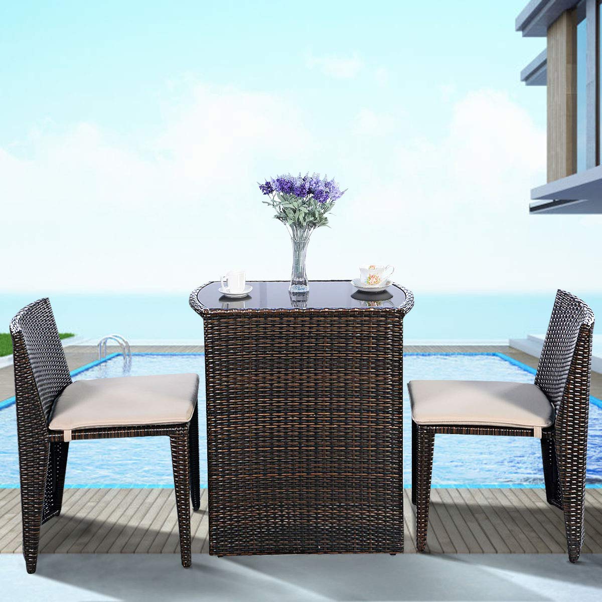 3 PCS Cushioned Outdoor Wicker - огляд і ціна Outdoor Furniture On Sale