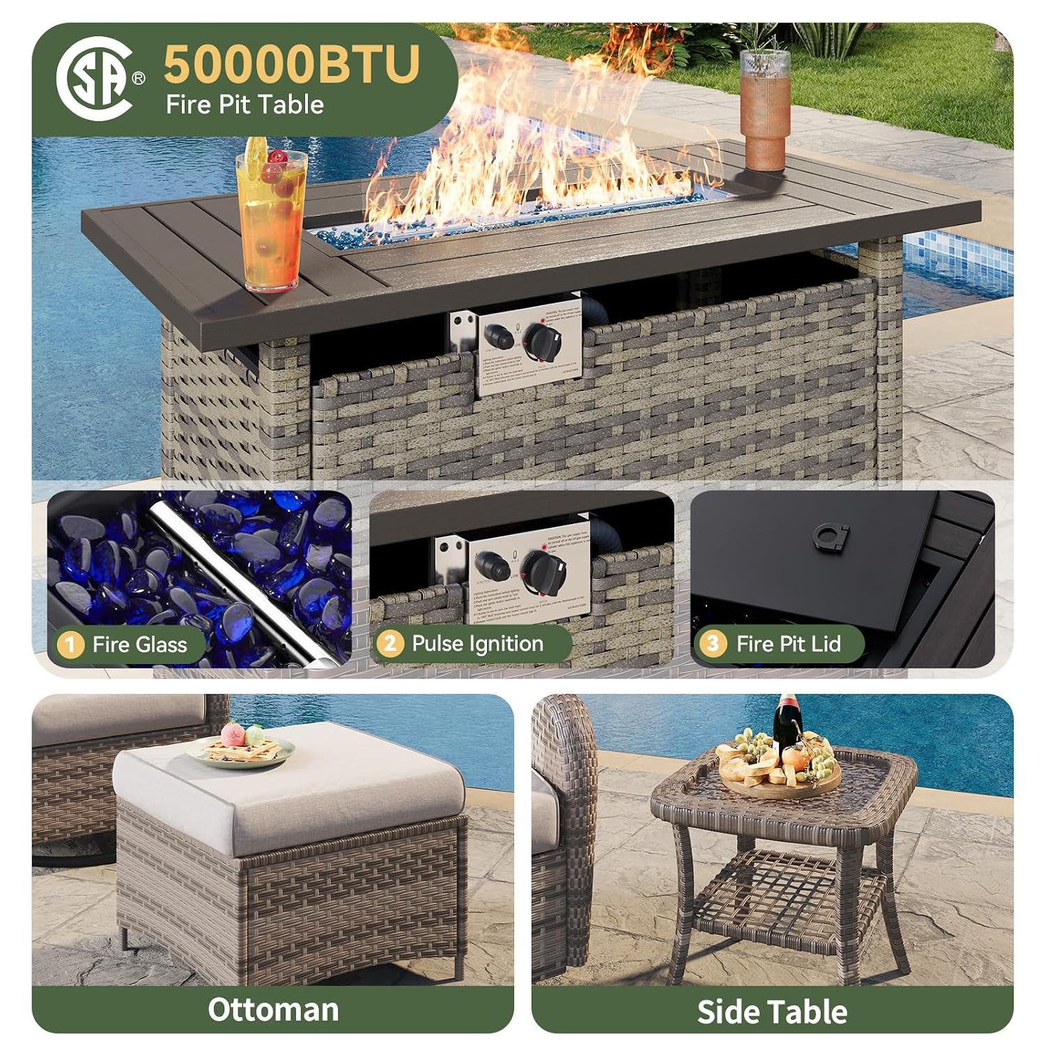 7-Piece Wicker Patio Set with  - огляд і ціна Outdoor Furniture Set With Fire Pit