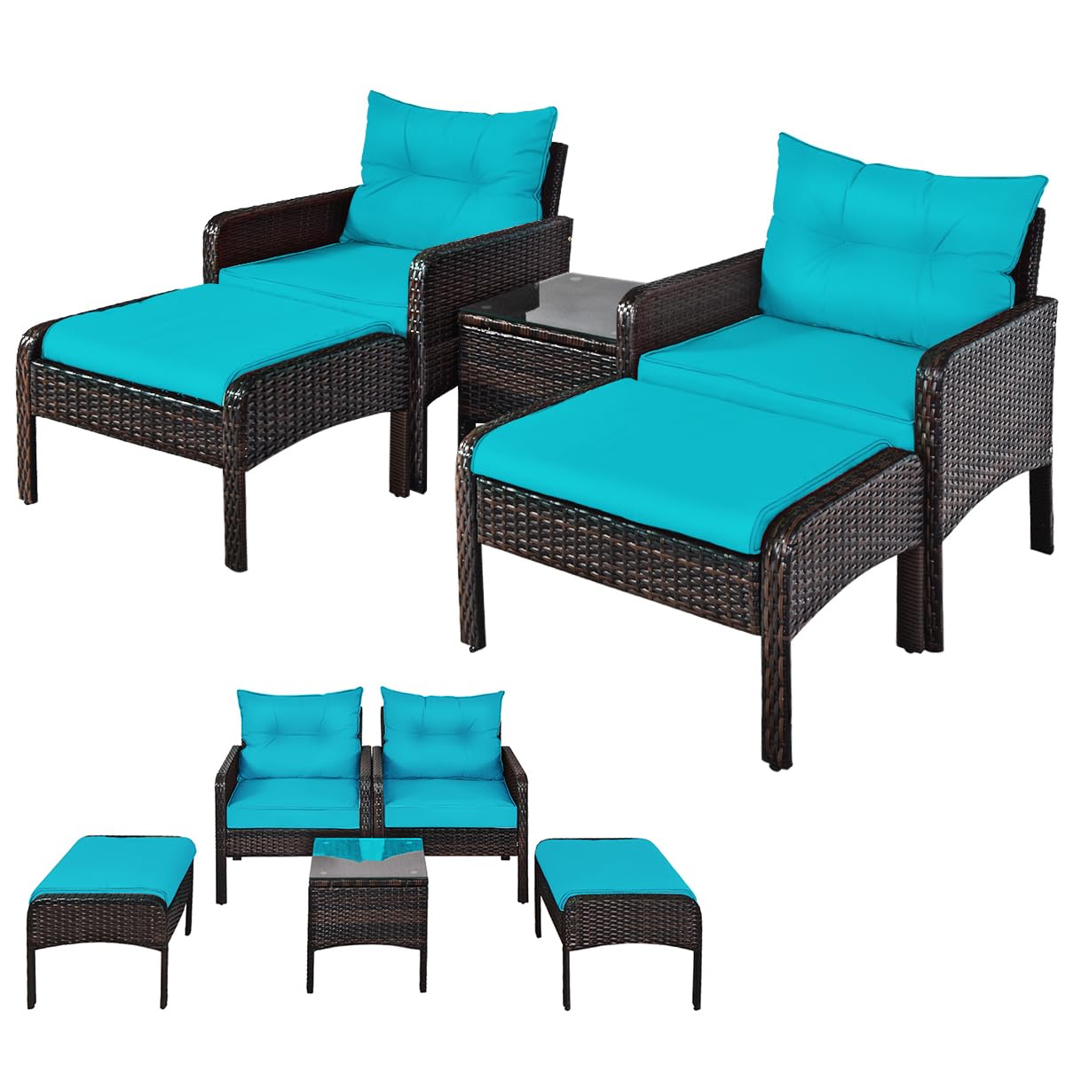 5 Piece Rattan Patio Set Cushi - огляд і ціна Outdoor Furniture On Sale